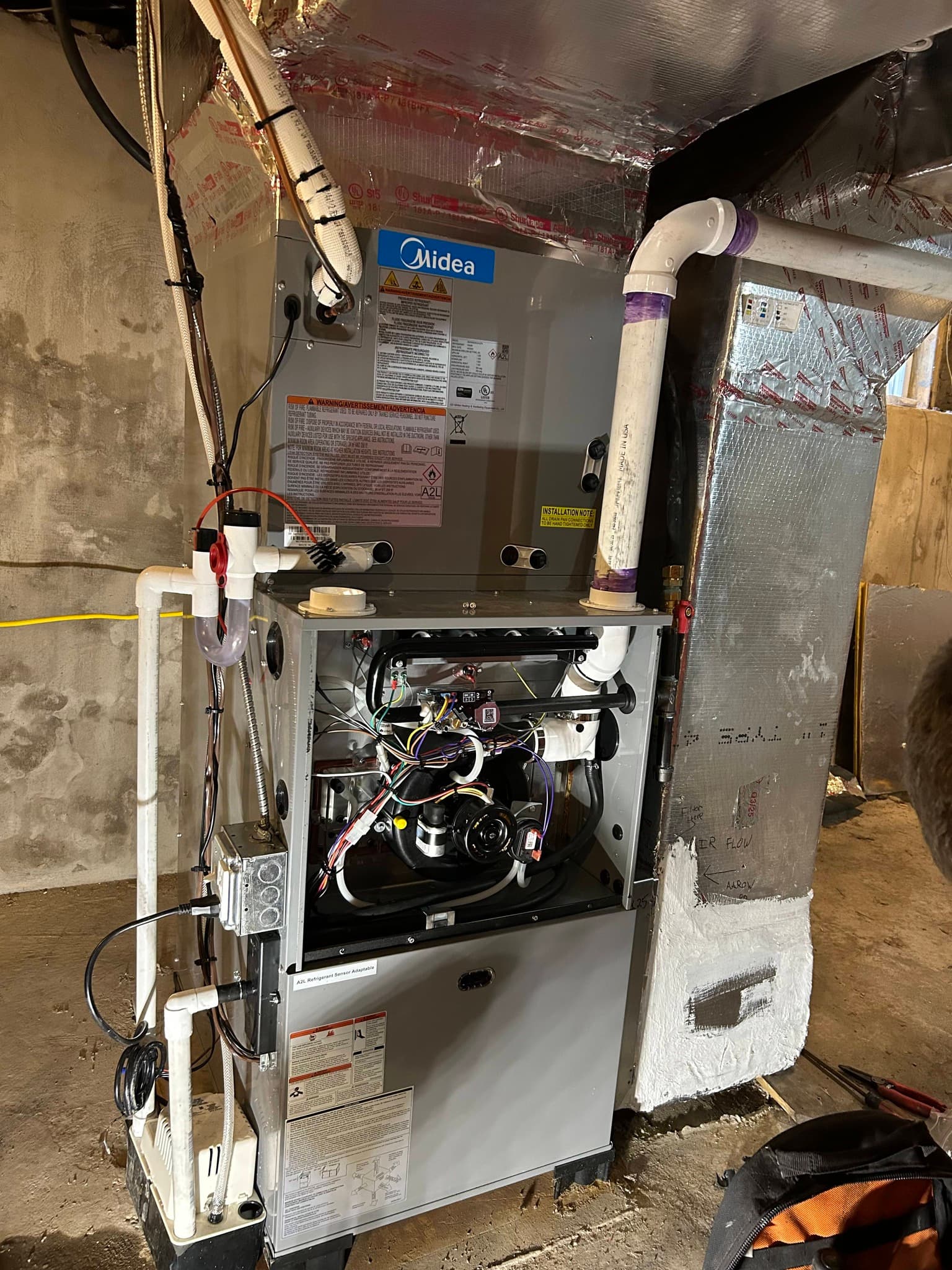 Real Air Benders furnace install in a customer's basement